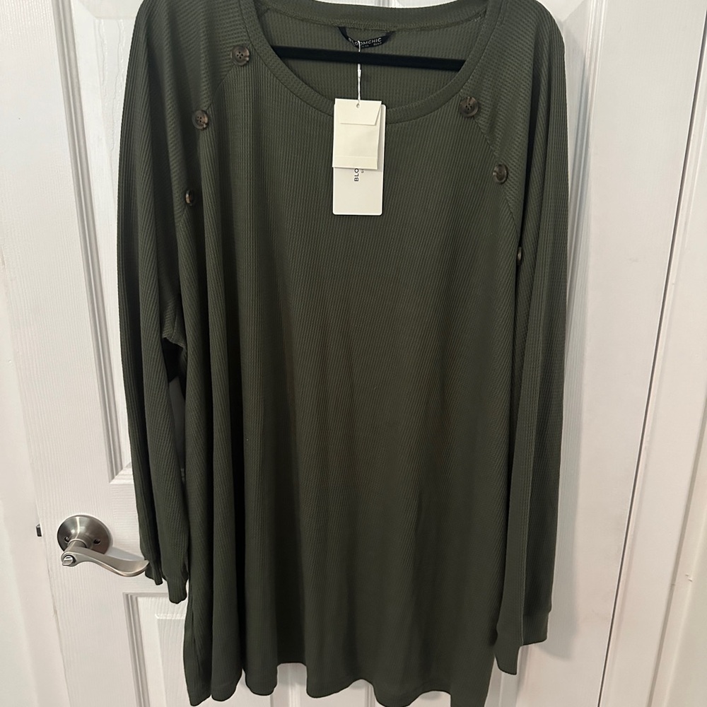 BloomChic Olive Long Sleeve Top with Button Accents